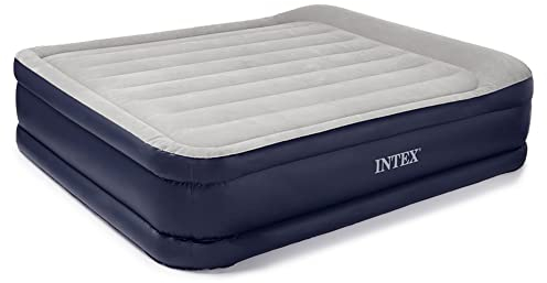 Intex Dura-Beam Standard Series Deluxe Pillow Rest Raised Airbed w/Soft Flocked Top for Comfort, Built-in Pillow & Electric Pump, Bed Height 16.5, Queen