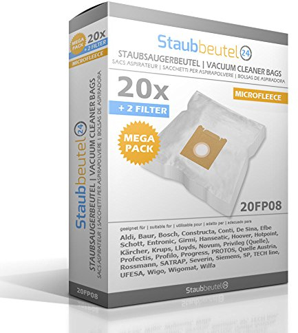 20 Sacs d'aspirateur pour BOSCH: BBZ41FGALL, Typ G, PowerProtect Typ G ALL, Progress Stuttgart AP 2000/20