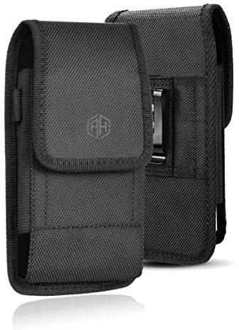 Reiko Vertical Black Case, Extra Large Rugged Pouch Holster Nylon Metal Belt Clip Fits [iPhone 6 6S 7 8 X (4.7'') & Samsung S5 S6 S7 S8] With Waterproof/Defender/Thick Heavy Duty Case