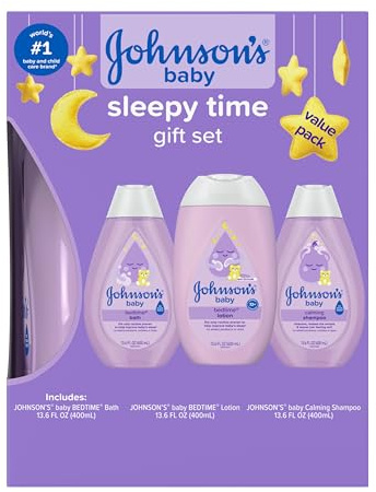 Johnson's Sleepy Time Baby Gift Set with Relaxing NaturalCalm Aromas, Bedtime Essentials, 4 Items