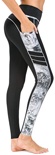 Flatik Damen Netzoberfläche Sport Gym Yoga Laufen Fitness Leggings Hose, Silber Grau(x1173-68), L