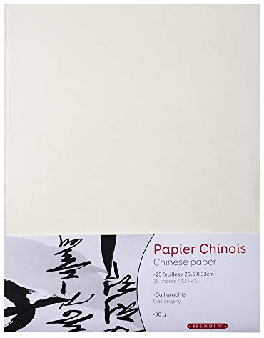 J.Herbin Herbin 90400T - Pack mit 25 Blatt chinesisches Papier, ideal für Kalligraphie, 26,5x33 cm, 30g, 1 Pack, Weiß