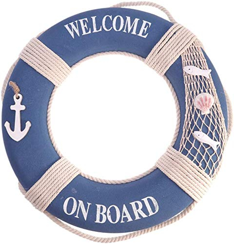 Taotenish Mediterranean Style Welcome on Board Life Ring Crafts Hanging Foam Lifebuoy Swim Tube Wall Decoration Decor - 50CM, Lifebuoy
