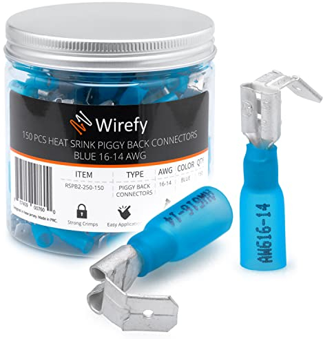 Wirefy Blaue Schrumpfverbinder Flachstecker mit Abzweig Isoliert - Kabelschuhe Flachsteckhülsen Sortiment - Quetschverbinder Kfz - 1,5-2,5 mm² - 150 Stück