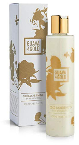 Guava & Gold Coco & Cherimoya Bath & Shower Gel 250ml - Luxurious Fine Fragrance, Coconut Extract, Vegan, Moisturizing, Nourishing, Soft & Hydrated Skin, Paraben-Free, UK-Made, Award-Winning