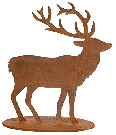 ecosoul Gartendekoration Hirsch stehend mit Platte Metall Rost Deko zum Hinstellen Advent Weihnachten 68cm x 67cm 1 Stück