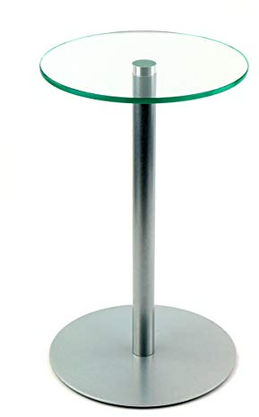 freeroom24 Designer Beistelltisch Glas Silber 30x30x80 cm - Wohnzimmertisch modern - stabiler Couchtisch - praktischer Coffee Table rund - kleiner Kaffeetisch - Glastisch - Sofatisch - Made in Germany