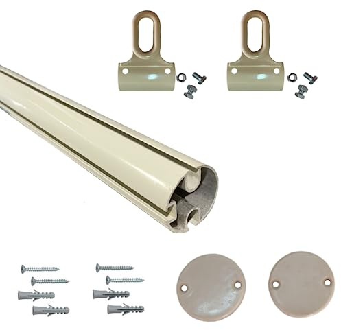 TENDAGGIMANIA Terminale per Tenda da Sole a Caduta Colore Avorio Diametro 45MM- Misura 350 CM -Kit Profilo Barra Alluminio Completo di Viti, tasselli, Tappi e Occhielli -Ricambi per Tende da Sole
