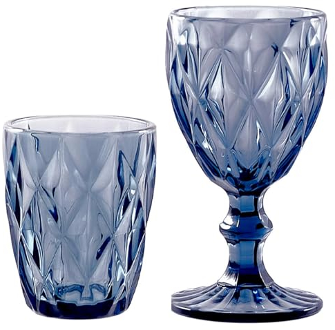 KEDEA Bicchieri Acqua Colorati in Vetro, Calici Vino Colorati in Vetro, Lavabili in lavastoviglie, Tumbler Acqua Colorati e Calici Vino Colorati in vetro GRAND PAVE' colore BLU ZAFFIRO