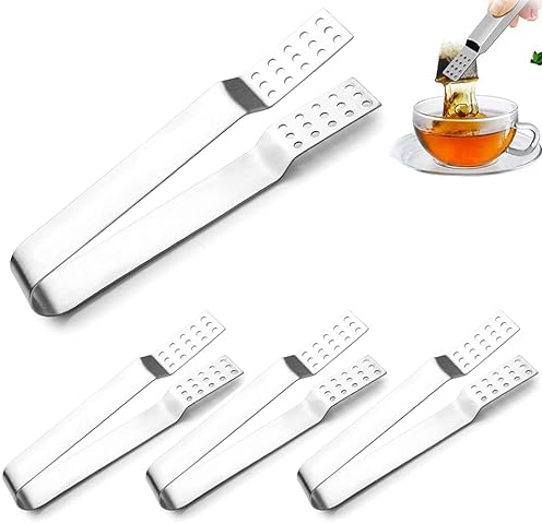 4 Stück Teedruckklemme, Teebeutelzange aus Edelstahl, Hitzebeständige Teebeutel Zange, Edelstahl Verbrühungshemmend Hitzebeständig Teebeutel Squeezer für Zuhause, Küche, Bar, Ergonomischer Griff