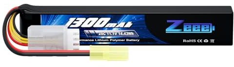 Zeee 3S Lipo Battery 1300mAh 11.1V 25C Airsoft Stick Battery for AEG AK/M4 | Airsoft Gun Rifle Stick Lipo Battery Compatible with AK47 MP5K MP5 PDW RPK PKM M4 M110 SR25 SCAR M249 M60 G36, Lightweight