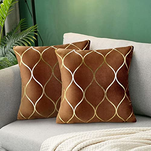 Hanrunsi Kissenbezug Braun 40 x 40 cm Dekokissenbezüge mit Golden Linien Dekorative Sofakissen für Wohnzimmer Schlafzimmer 2er Set Schokoladenkissenbezug 16 x 16''