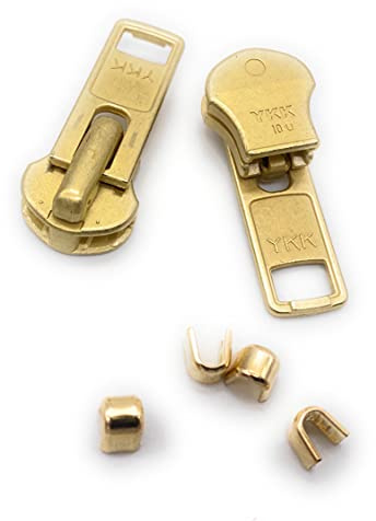 Zipperstop - Reißverschluss-Reparatur-Set - #10 Robuste YKK-Messing-Jacken-Reißverschlussschieber mit Anschlüssen oben - Antique Brass