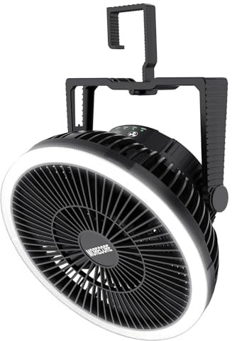 MORECORE Portable Camping Fan with LED Lantern, 24HRS Running 8inch Rechargeable Tent Fan, Powerful 3-Speed 180° Rotate with Hook, Quiet for Outdoor RV Travel Fishing Hurricane Emergency Power Outage