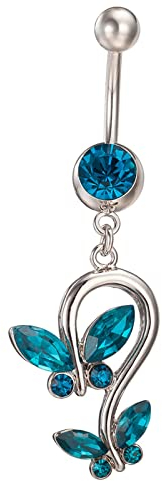 Beydodo Bauchnabelpiercing Chirurgenstahl 10MM Stablänge, Bauchnabelring Anhänger Schmetterling mit Blau Zirkonia Körperpiercing Bauchnabel Ring