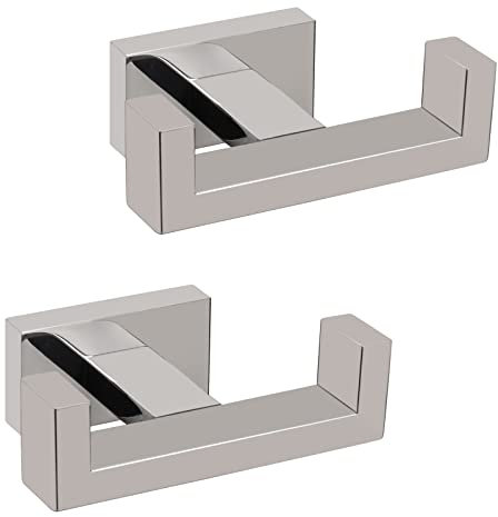 NearMoon Bath Double Towel Hook- SUS304 Stainless Steel Square Robe Towel Holder, Heavy Duty Rustproof Double Coat Hook for Bathroom Livingroom Kitchen Wall Mounted, 2 Pack (Chrome Finish)