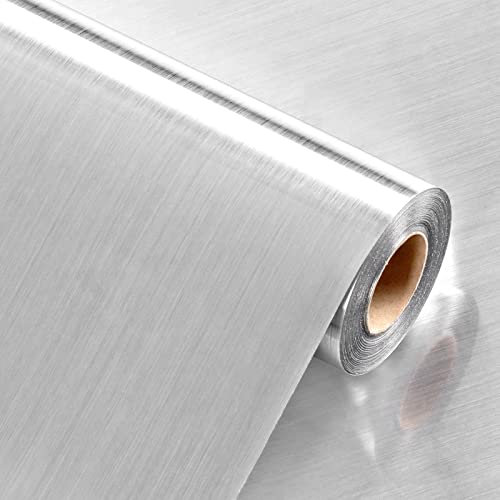 Edelstahl-Kontaktpapier für Geräte, Metall, silberfarben, Kontaktpapier für Geschirrspüler, Kühlschrank, Kühlschrank, abziehen und aufkleben, glänzend, wasserfest, Tapete für Arbeitsplatten, 61 x