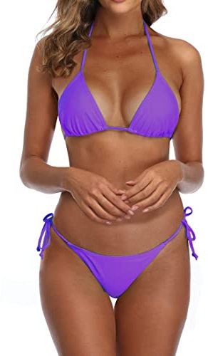 SHERRYLO Perizoma Bikini Costume Da Bagno per Le Donne Nero Brasiliano Stringa Bikini Costume Da Bagno Triangolo Top Costumi Da Bagno, Viola, L