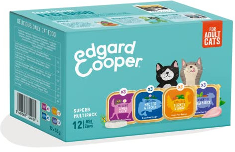 Edgard & Cooper Natürliche frische Fleischpastete für Katzen – Multipack Huhn/Lachs/Lamm/Truthahn 85 g (Packung mit 8 Stück) – natürliche Zutaten, leckeres frisches Fleisch und 0% Zucker