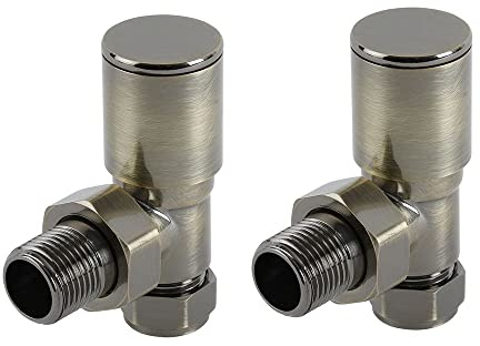 MILANO Dark Brushed Brass Angled Heated Towel Rail Radiator Valves