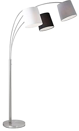 etc-shop Stehlampe Bogenlampe Wohnzimmer grau Stehleuchte Deckenfluter dreiflammig Stoffschirm, Metal Textil, 3x E27 Fassung, LxH 100 x 190 cm