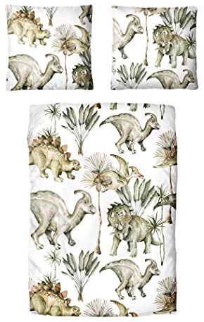Traumschloss Bettwäsche »Renforcé« Dinosaurier und Pflanzen,135x200 & 80x80, 100% Baumwolle, atmungsaktiv & weich, Kinderbettwäsche-Set mit Reißverschluss bestehend aus Kissen und Bettbezug