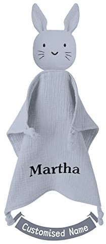 TYRY.HU Babydecke mit Namen Personalisierte Schmusetuch Kuscheldecke Schnuffeltuch Strick Geschenk zur Geburt(Grau)