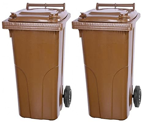 PROREGAL SuperSparSet 2x 2-Rad-Mülltonne MGB | HDPE-Kunststoff | 120 Liter | Braun | Mülltonne, Müllgroßbehälter, Mülleimer, Abfalltonne, Müllbehälter, Universaltonne