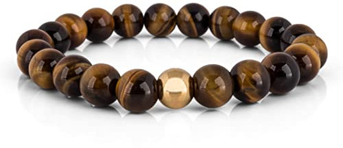 Akitsune Globae Perlen-Armband | Armschmuck Damen Herren Beads - Tigerauge Gelb - 18cm