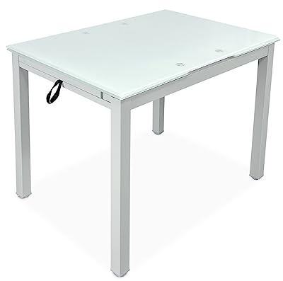Homey - Mesa Extensible de Cristal de Cocina o Comedor Acabada en Blanco Modelo Kilembo, Práctica y Funcional. Medidas: 100-170 cm (Largo) x 70 cm (Ancho) x 75 cm (Alto)