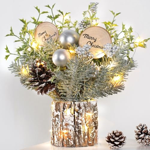 N&T NIETING Mini Christmas Tree with Warm-White LED Lights, Artificial Small Xmas Tree, Pre-lit Tabletop Christmas Trees for Christmas Decorations Table Top Small Christmas Tree with Lights(12 Inch)