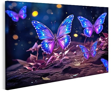 islandburner Bild auf Leinwand Blau lila Neon Schmetterlinge Bilder Wandbilder Poster JEIG-1K