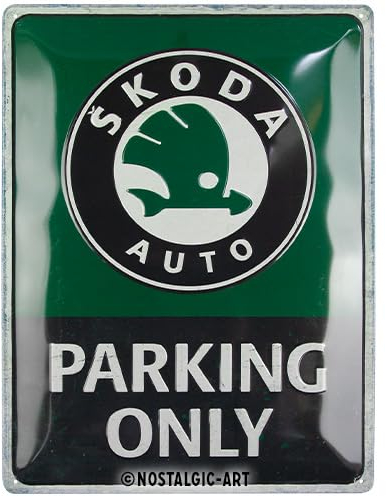Nostalgic-Art Retro Blechschild, 30 x 40 cm, Skoda – Parking Only – Geschenk-Idee für Skoda-Zubehör Fans, Original Lizenzprodukt (OLP), aus Metall, Vintage Design, Blechschilder Sprüche