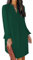 JOCAFIYE Damen Langarm Kurzarm Kleider V-Ausschnitt Casual Flowy Swing Party Club Mini Kleid Dunkelgrün L