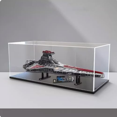 Acryl Vitrine Box Kompatibel Lego 75367 Raumschiff Modell, Schutz, Staubdichte Vitrine Geschenkmodell, Transparent, Kompatibel mit Lego (nur Vitrine) (Schwarzer Sockel)
