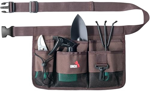 UNCO Gartenschürze mit Taschen – Braune Bauschürze für Männer, Schreiner-Werkzeuggürtel mit mehreren Taschen