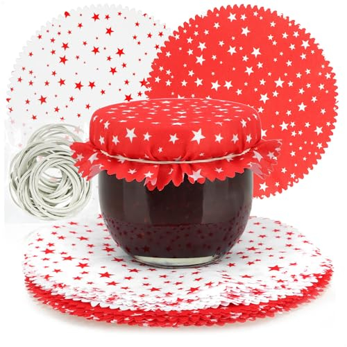 COM-FOUR® 30x napperons décoratifs pour bocaux de conservation - napperons à confiture avec caoutchoucs - décoration de Noël pour bocaux de conservation - napperons en verre (030 pièces - rouge/blanc)