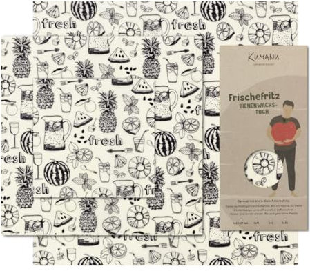 Kumanu | Bio-Bienenwachstuch - 3er Set Bienenwachstücher FRISCHEFRITZ | natürlich und plastikfrei frischhalten | aus 100% nachhaltigen Rohstoffen | handgemacht in Tirol (Fresh)
