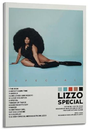 Lizzo-Poster, spezielles Poster, Lizzo, speziell, Trackliste, Album-Poster, dekorative Malerei, Leinwand, Wandposter für Raumdekoration, ästhetische Sportlandschaft, Büro, Raumdekoration, Geschenk, 60