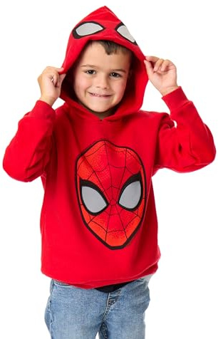 Marvel Spiderman Jungen Kapuzen Sweatshirt | Kinder Superhelden Grafik Kapuzenpullover in Rot | Spider-Man Maske mit Augen auf der Kapuze Pullover Film Bekleidung | Comic Buch Kunst Merchandise