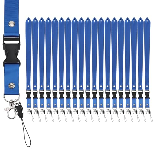 Segus Schlüsselband mit Karabiner, 20 Stück Schlüsselband Lang, Schlüsselanhänger Band aus Nylonimitat, Lanyards Blau für Schule, Krankenhäuser, Fabriken, Bürozubehör
