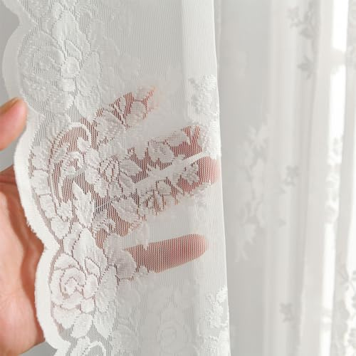 Kotile Farmhouse Spitzen-Küchenvorhänge, 114,4 cm Länge, rustikale Florale Elfenbein-Spitzen-Vorhänge für kleines Fenster, Stangentasche, Privatsphäre, 106,7 x 114,7 cm, 2 Paneele, elfenbeinfarben