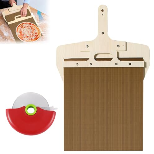 Vegena Sliding Pizza Peel Pizzaschieber Schiebe Pizzaschaufel, 55 x 35 cm Pala Pizza Scorrevole, Antihaft Pizzaheber für Perfekte Pizzaübertragung, mit Pizzaschneider
