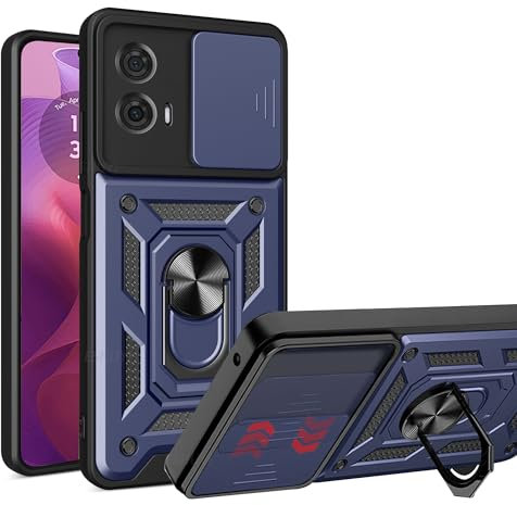 ESTH® Funda para Motorola Moto E14/Moto G24/G04/G04s con Protección de Cámara Cubierta y Soporte de Anillo [Compatible con Soporte Magnético para Coche] Carcasa Grado Militar Anti-caída, Azul