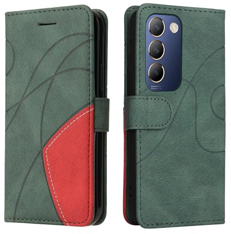 XINNI Handyhülle für vivo V40 SE 5G Hülle, PU/TPU Retro Klappetui Stoßfeste Schutzhülle Flip Magnetisch Telefonhülle, Grün