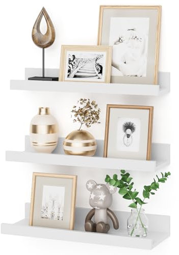 Heimlove Schweberegale, 3er-Set, Bilderleiste, 40,6 cm, schwebende Regale für die Wand, weiße schwebende Regale für Wohnzimmer, Schlafzimmer, Bücherregal, Kinderzimmer