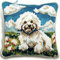 DIY knüpfen set erwachsene weißer Hund Tier knüpfkissen set Cartoon-Landschaft Kits zur Herstellung von Kissenbezügen，DIY-Häkelgarn-Kits，Stick-Kits，Kits zur Herstellung von Kissenbezüge 43x43cm
