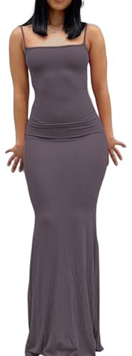 Loalirando Abito Lungo Donna Vestito Senza Maniche Donna Abito Elegante Bodycon Sexy Donna Vestito Elasticizzato Donna Lungo Abito da Festa Vacanza Cocktail Sera (Fucsia, L)