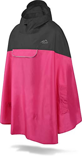 normani Unisex Regenponcho - Wind und Wasserdicht mit Bauchtasche, 3M Refelktoren und seitlichen Eingriffen Farbe Black/Pink Größe S-M