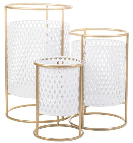 Alexandra House Living Set de Maceteros Blanco Metal Hierro 30 x 155 x 38 cm 3 Piezas